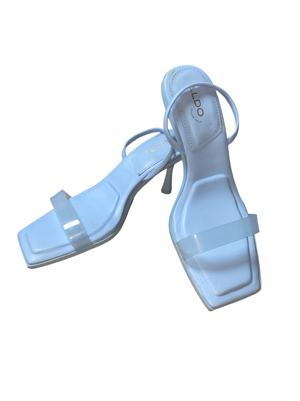 ALDO Light Blue Clear Strap Square Toe Heeled Sandals - Size 7.5 (Pillow Walk)